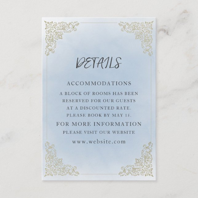 Elegant Vintage Dusty Blue Gold  Enclosure Card (Front)