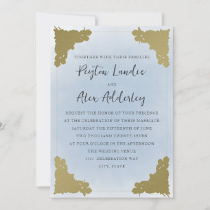 Elegant Vintage Dusty Blue Gold  Invitation