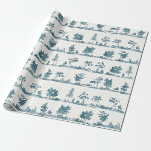 Elegant Vintage Dusty Blue Horse Hunting Toile Wrapping Paper