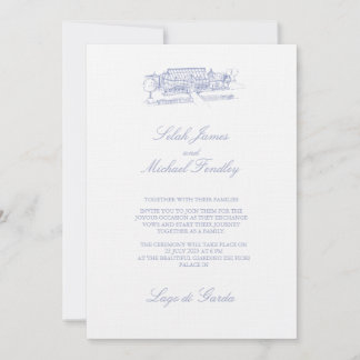 Elegant Vintage Dusty Blue Wedding Invitation