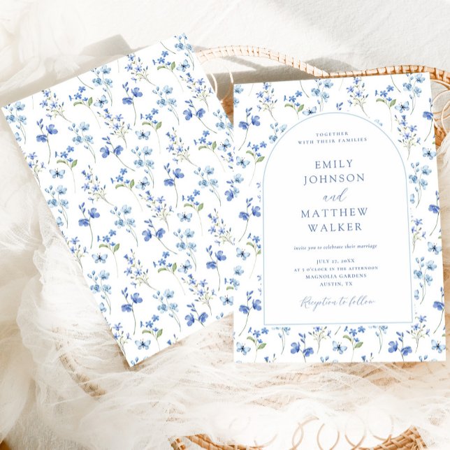 Elegant Vintage Dusty Blue Wildflower Wedding Invitation (Creator Uploaded)