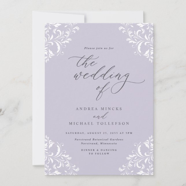 Elegant Vintage Dusty Purple Wedding Invitation (Front)