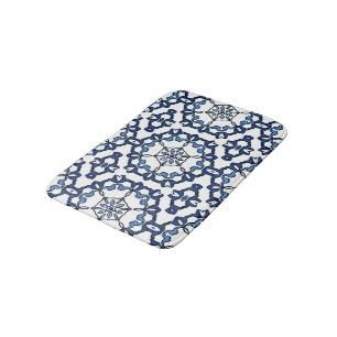 Elegant Vintage Dutch Delft Blue Floral Pattern Bath Mat