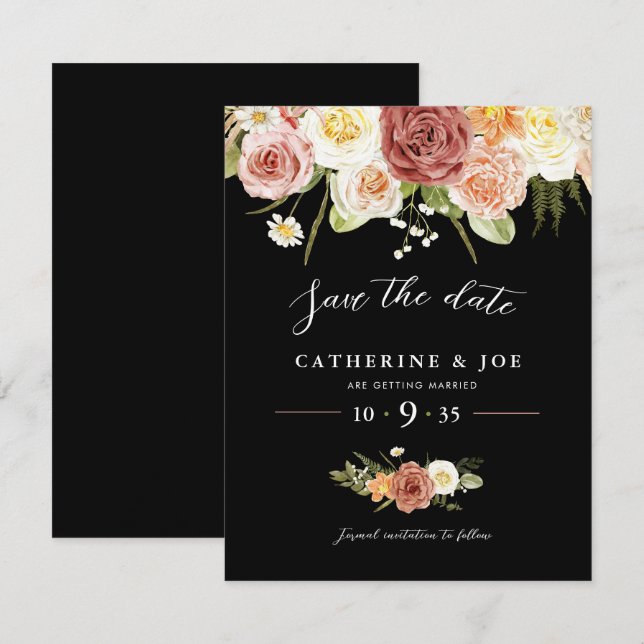 Elegant Vintage Earthy Floral Save The Date  (Front/Back)