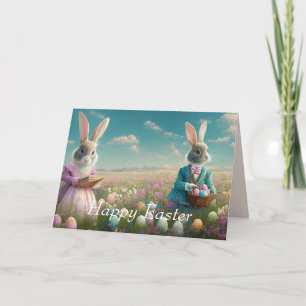 Elegant Vintage Easter bunny boy and girl Card