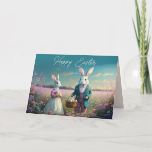 Elegant Vintage Easter bunny boy and girl Card