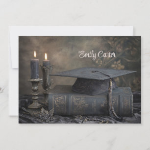 Elegant Vintage Editable Cap Graduation Party Invitation