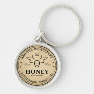 Elegant vintage Editable Honey Jar Bee Label Key Ring