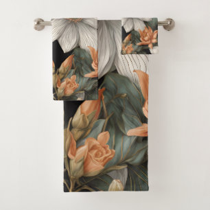 Elegant Vintage Egyptian Inspired Floral Pattern Bath Towel Set