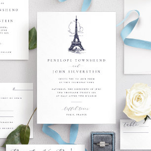Elegant Vintage Eiffel Tower Illustration Wedding Invitation