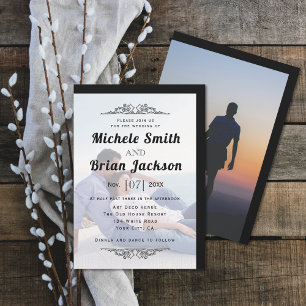 Elegant vintage elements and photo wedding invitation
