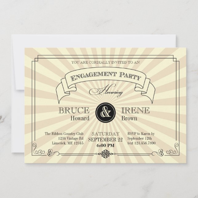 Elegant Vintage Engagement Party Invitation (Front)