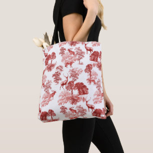 Elegant Vintage English Toile Woodland Deer Fox Tote Bag