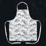 Elegant Vintage Engraved Black Roses and Ribbons Apron<br><div class="desc">Elegant and romantic black engraved vintage roses,  flowers,  vines,  leaves and butterflies with ribbons and bows intertwined on a white background. Strap colour is customisable.</div>