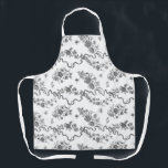Elegant Vintage Engraved Black Roses and Ribbons Apron<br><div class="desc">Elegant and romantic black engraved vintage roses,  flowers,  vines,  leaves and butterflies with ribbons and bows intertwined on a white background. Strap colour is customisable.</div>