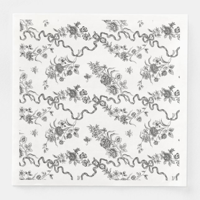 Elegant Vintage Engraved Black Roses and Ribbons Napkin (Front)