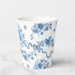 Elegant Vintage Engraved Blue Roses and Ribbons Paper Cups
