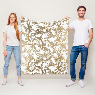 Elegant vintage faux gold floral damask fleece blanket