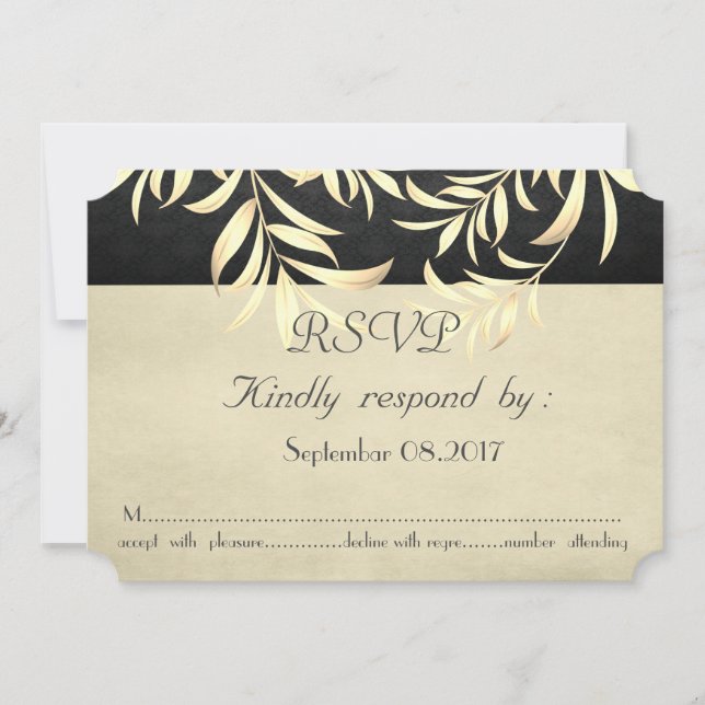 Elegant Vintage Faux Gold Leaves  RSVP Invitation (Front)