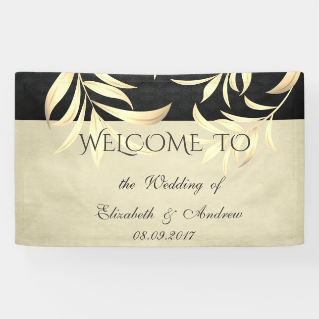 Elegant Vintage Faux Gold Leaves  Wedding Banner (Horizontal)