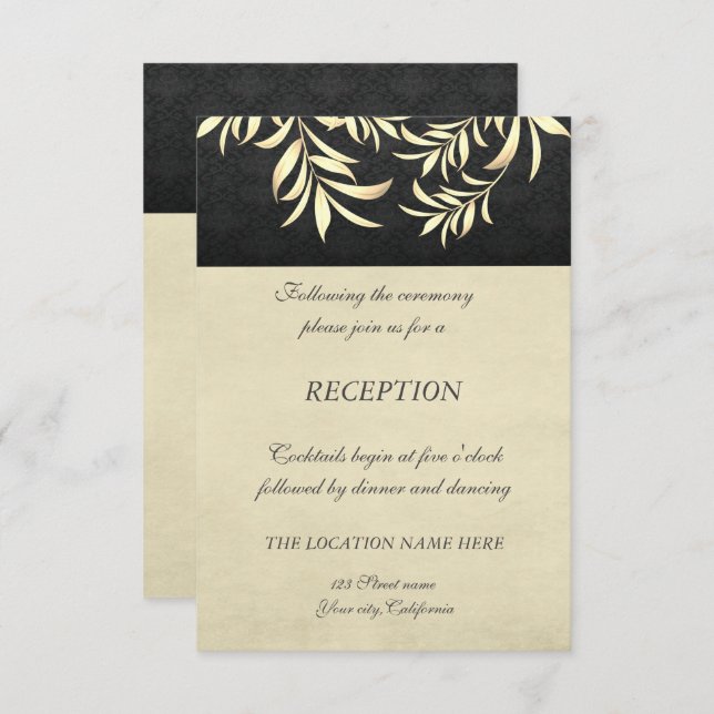 Elegant Vintage Faux Gold Leaves Wedding Reception Invitation (Front/Back)