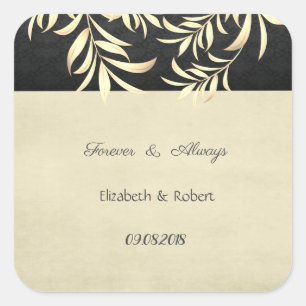 Elegant Vintage Faux Gold Leaves Wedding Square Sticker