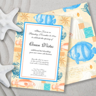Elegant Vintage Fish and Shellfish Collage Invitation