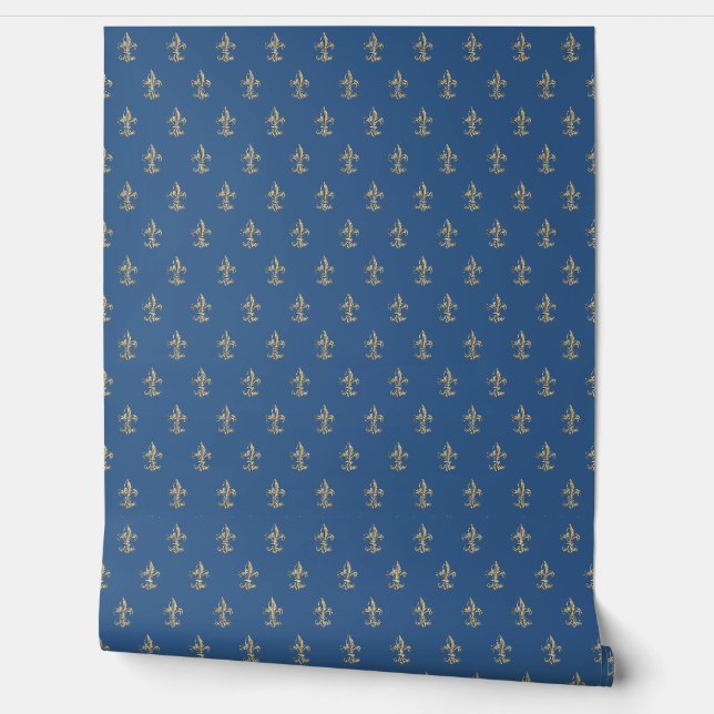 Elegant Vintage Fleur de Lis French Gold Wallpaper (Unrolling)