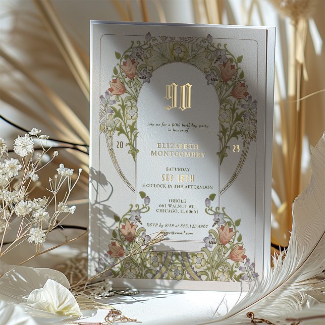Elegant Vintage Floral 90th Birthday Party Foil (Creator Uploaded)