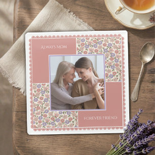 Elegant Vintage Floral Always Mum Forever Friend Glass Coaster