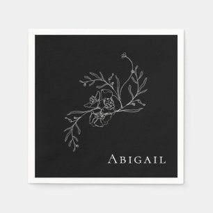 Elegant Vintage Floral B/W Cocktail Paper Napkin