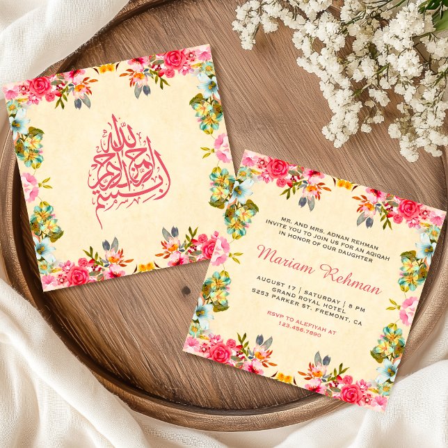 Elegant Vintage Floral Baby Girl Aqiqah Invitation (Creator Uploaded)