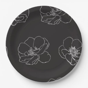 Elegant vintage floral Black Paper Plate