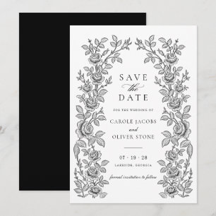 Elegant Vintage Floral Black White Save the Date Invitation