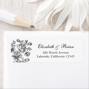 Elegant Vintage Floral Black White Wedding Address