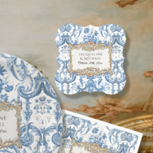 Elegant Vintage Floral Blue and White Gold Bridal Paper Coaster