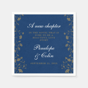 Elegant Vintage Floral Blue Library Wedding Napkin