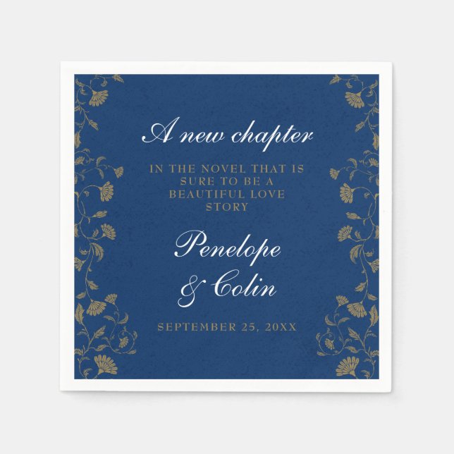 Elegant Vintage Floral Blue Library Wedding Napkin (Front)