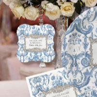 Elegant Vintage Floral Blue n White Silver Bridal