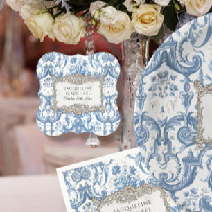 Elegant Vintage Floral Blue n White Silver Bridal Paper Coaster