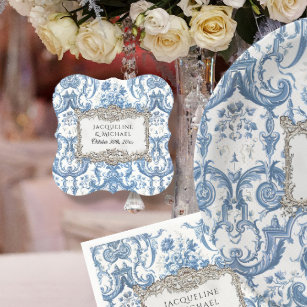 Elegant Vintage Floral Blue n White Silver Bridal Paper Coaster