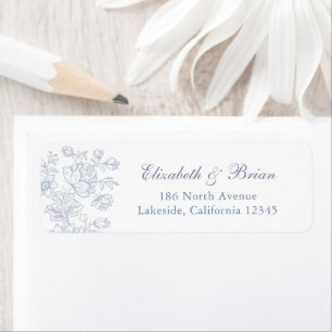 Elegant Vintage Floral Blue Script Wedding Address