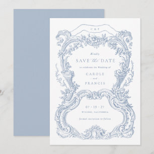Elegant Vintage Floral Blue Toile Save the Date Invitation