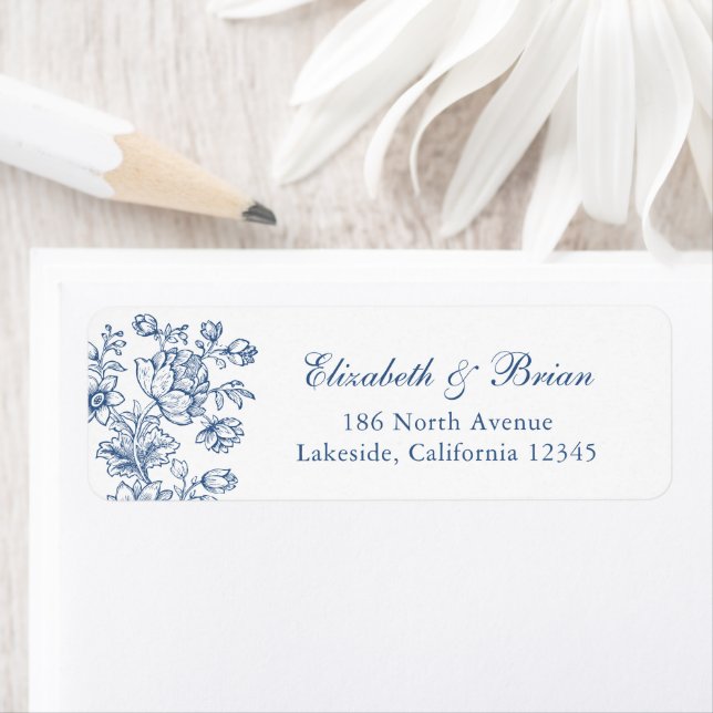 Elegant Vintage Floral Blue Wedding Address (Insitu)