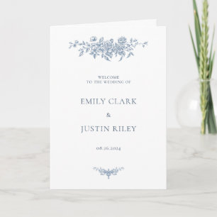 Elegant Vintage Floral Blue Wedding Booklet Programme