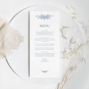 Elegant Vintage Floral Blue Wedding Menu