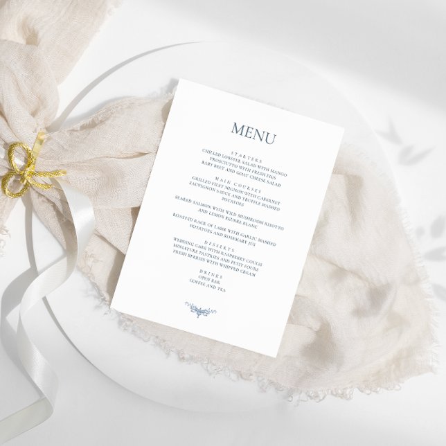 Elegant Vintage Floral Blue Wedding Menu (Creator Uploaded)