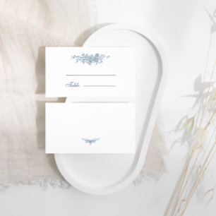 Elegant Vintage Floral Blue Wedding Place Card