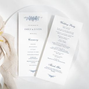 Elegant Vintage Floral Blue Wedding Programme