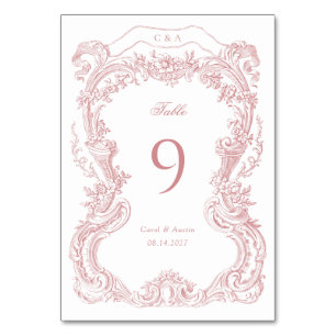 Elegant Vintage Floral Blush Toile Wedding Table Number